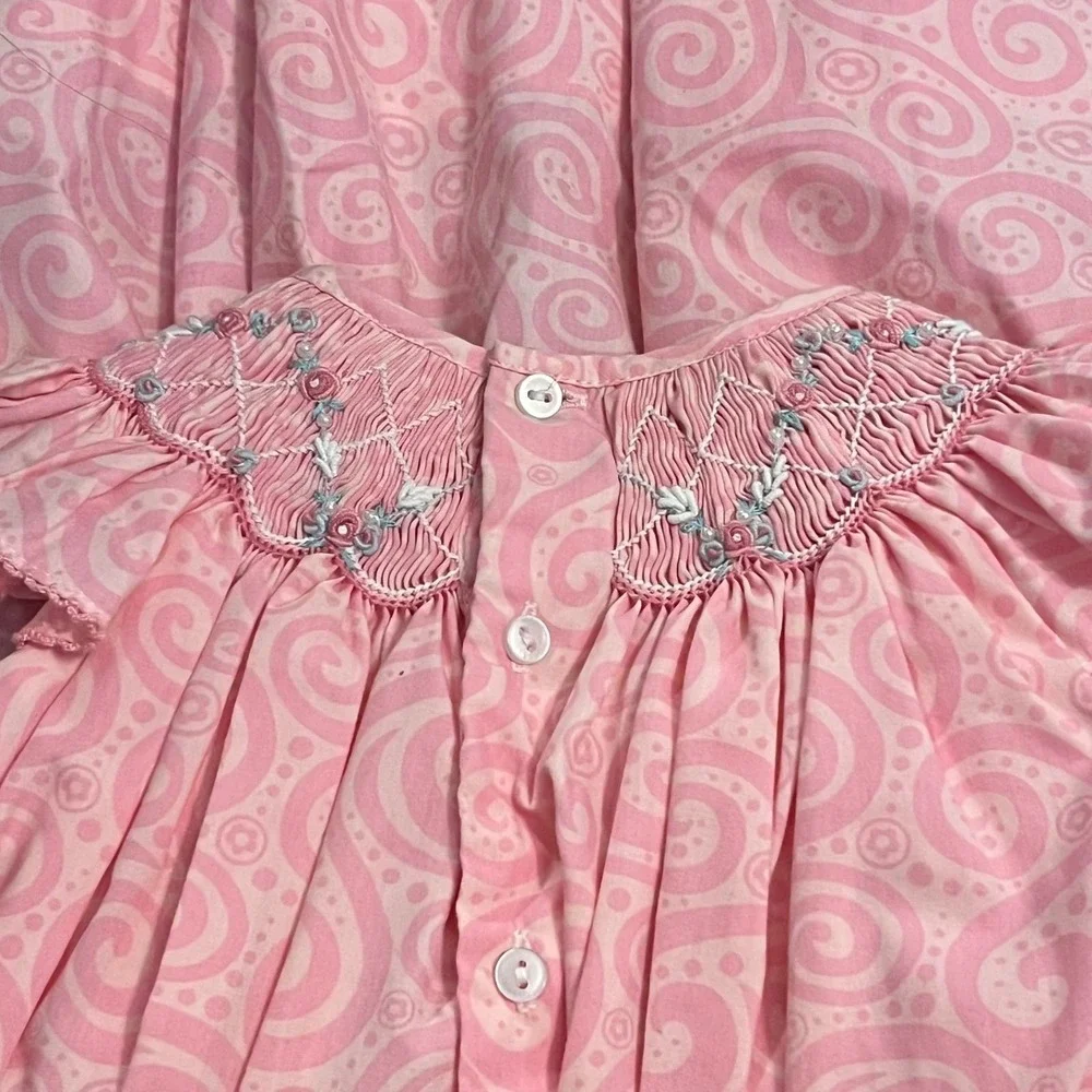 Petit Ami Baby 3 months smocked bishop dress set Pink Floral Dress Diaper Cover